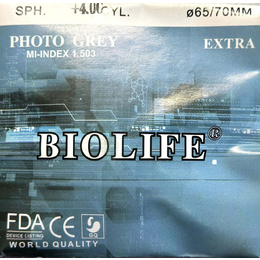 Фотохромна лінза BIOLIFE сіра скло  65 diam