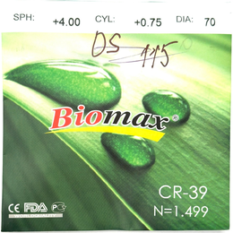 Полімерна астигматична BIOMAX лінза cr-39 Ind. 1.499 Ø70 (SPH +2.75 / CYL-+0.75)