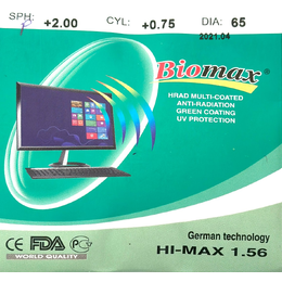 Полімерна астигматична компьютерна BIOMAX HI-MAX лінза  Ind. 1.56 Ø65 (SPH +0.75 / CYL-+6.00)